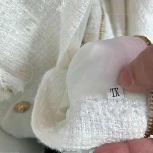 Luxdress Chunky Chain Fringe Button Front Long Sleeve Tweed Mini Dress - Picture 10 of 10